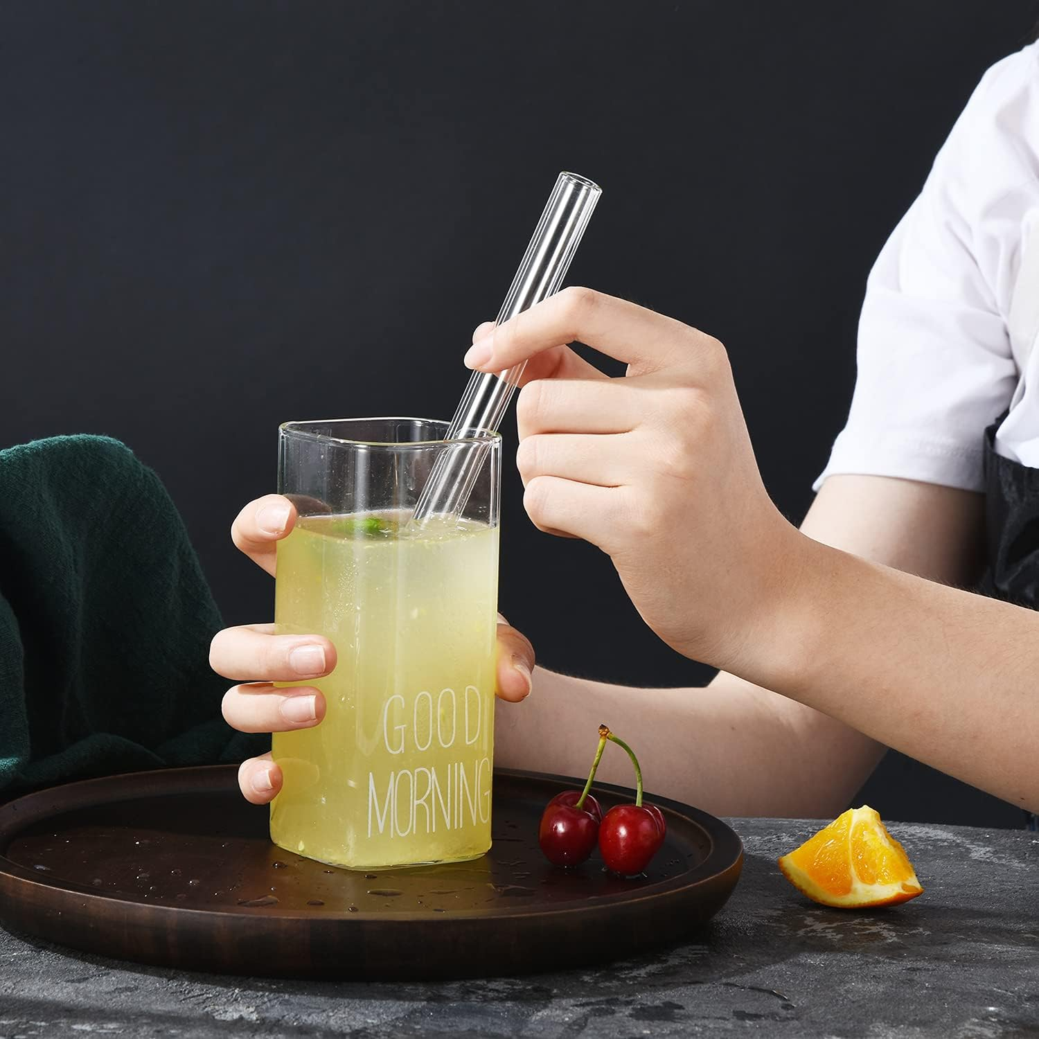 ALINK Glass Boba Straws, 14Mm Extra Wide Clear Straws for Smoothies, Bubble Tea, Pack of 4 with Carrying Case and 2 Cleaning Brush image number 4