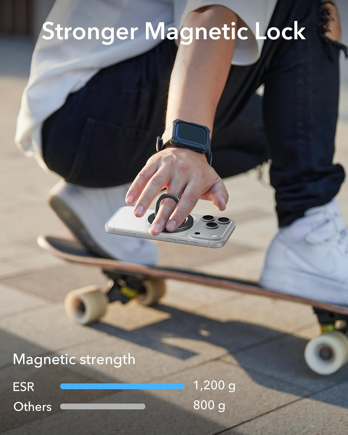 ESR for Magsafe Phone Grip, Magsafe Ring Holder, Magnetic Phone Ring Holder, Magnetic Grip with 2-Way Adjustable Stand for Iphone 17/16/15/14/13, Samsung, All Smartphones(2 Metal Rings Included) - Natural Titanium image number 4