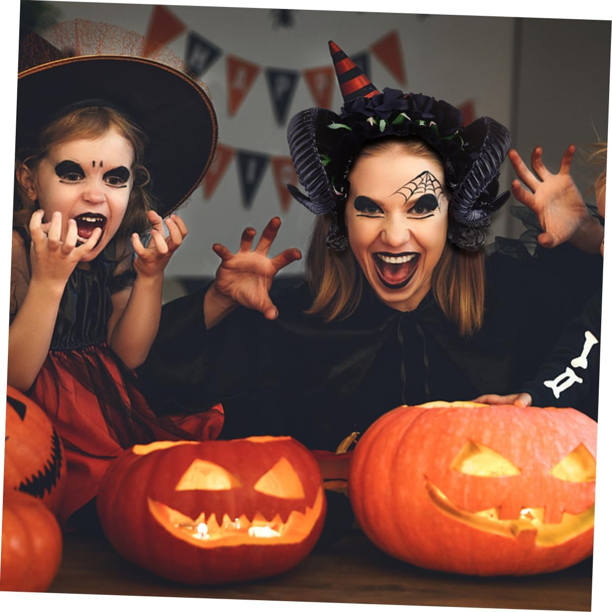 FRCOLOR Black Rose Headband Halloween Hair Band Simulation Horns Gothic Headband Hair Accessories for Vampire Demon Costume Party image number 4