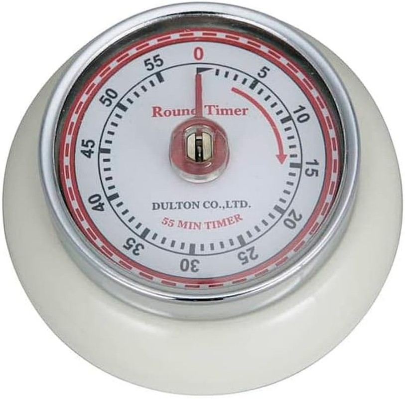Dulton 100-189IV Kitchen Timer with Magnet Ivory Steel Analog Retro Diameter 2.8 Inches (70 Mm) Depth 1.2 Inches (30 Mm)