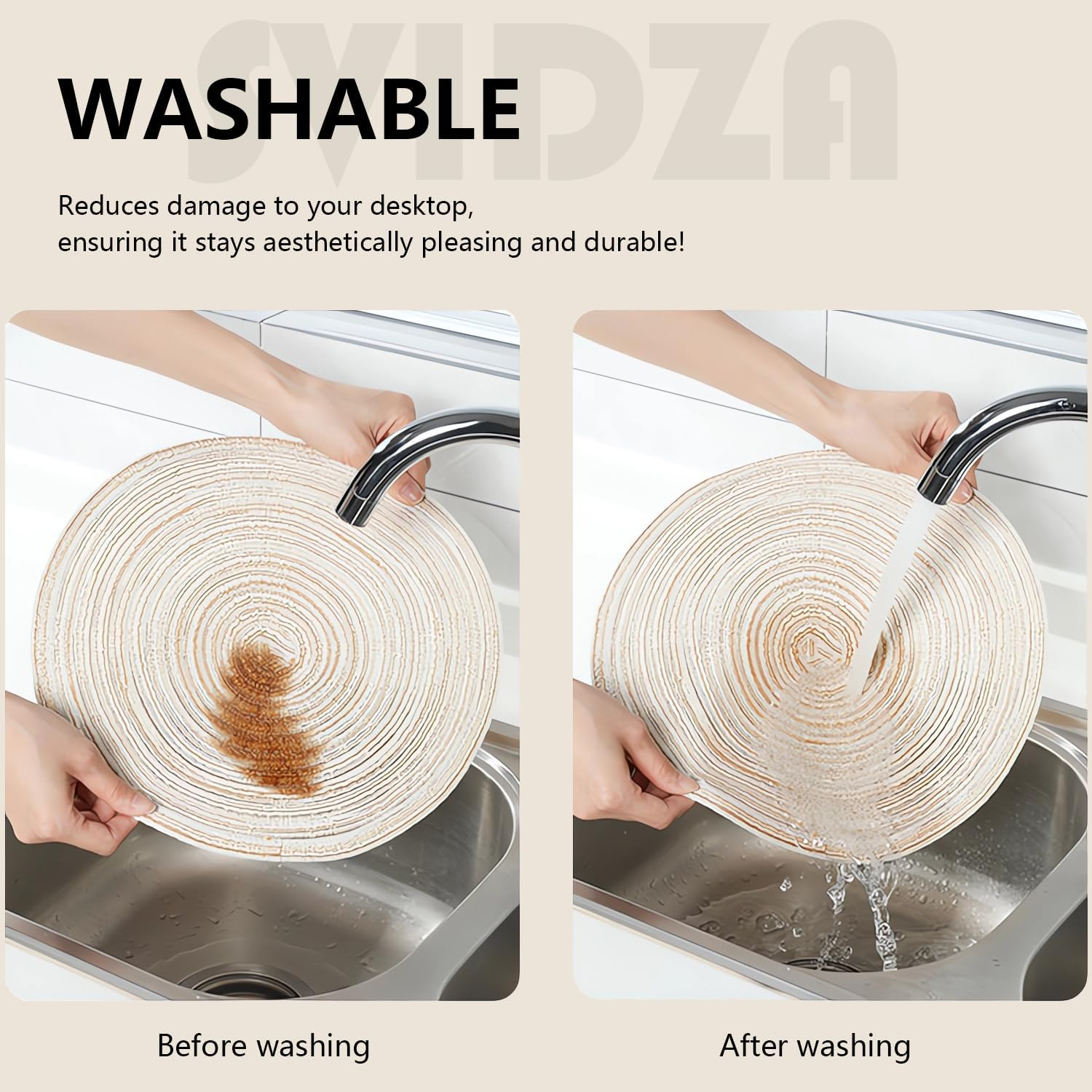 Round Placemats Set of 6, Washable round Braided Place Mats, Suitable for Kitchen Dining Tables, 15" Heat Resistant Table Mats - Beige - Beige image number 3