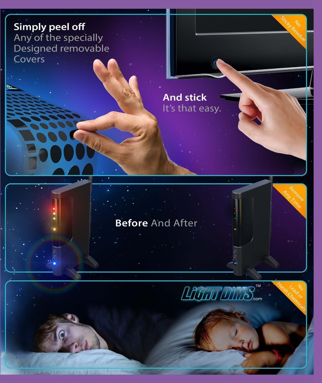 Lightdims Original Strength - LED Covers and Dimming Sheets for Routers, Electronics and Appliances. Dims 50-80% of Light, in Minimal Packaging. image number 1