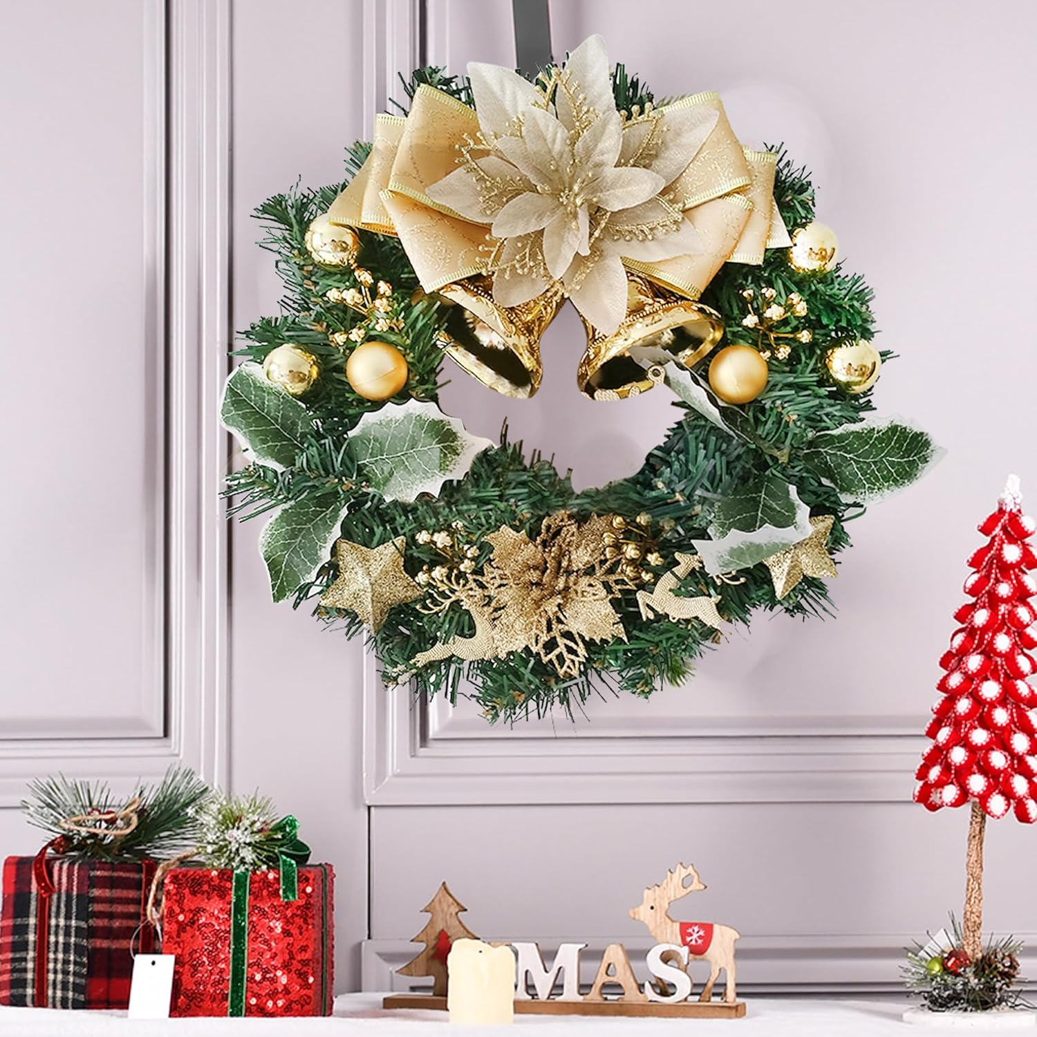 Christmas Wreath Christmas Decorations Artificial Pine Garland with Bowknot Leaves for Home Festival Wall Tables Wedding D&eacute;cor (12 Inches) image number 1