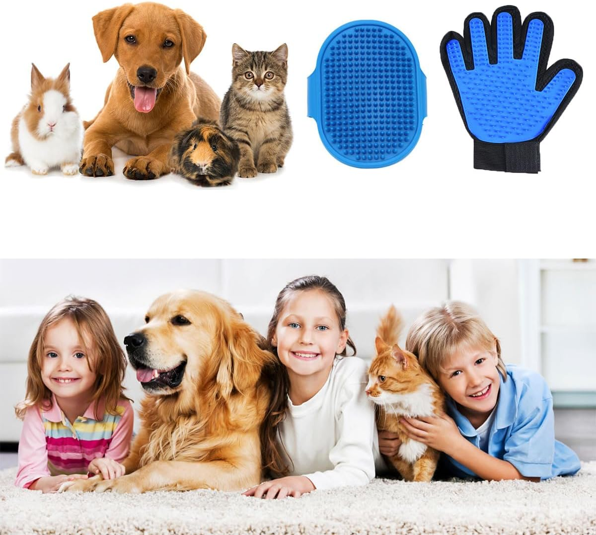 Dog Cat Bath Brush Comb, Pet Brush for Dogs and Cats, Dog Grooming Brush with Adjustable Ring Handle, Pet Brush Glove, Bath Massage Brushes, Blue image number 5