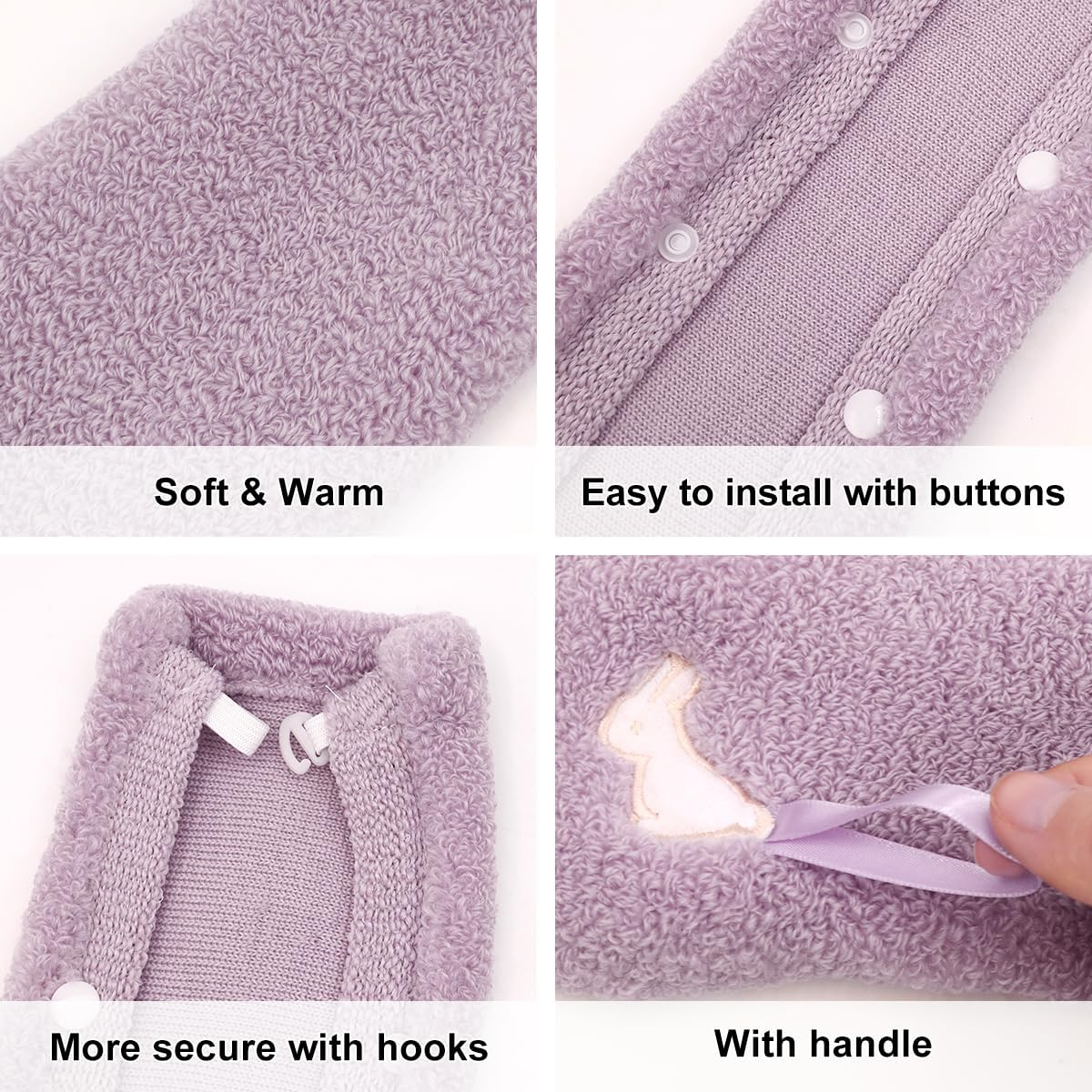 2 Packs Toilet Seat Cover, Plush Warm Bathroom Toilet Seat Cushion with Snaps Fixed Washable and Reusable Toilet Seat Lid Cover Pads, Fits Most Toilet Seats, Purple image number 5