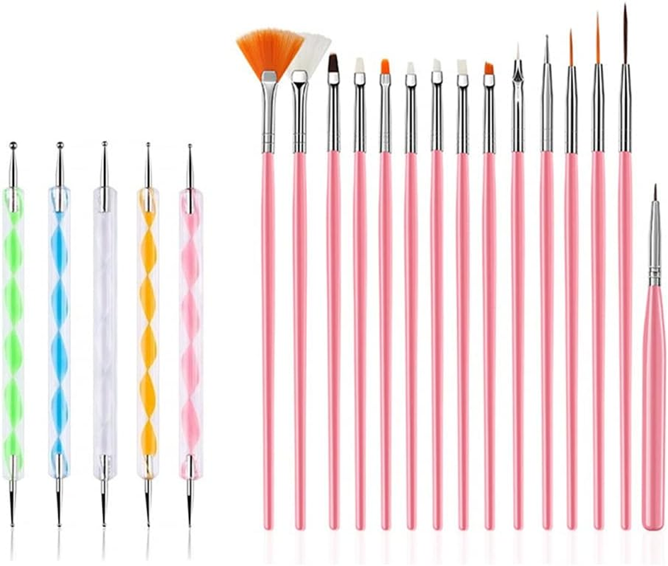 20PCS Nail Art Design Tools, 15PCS Painting Brushes Set with 5PCS Dotting Pens