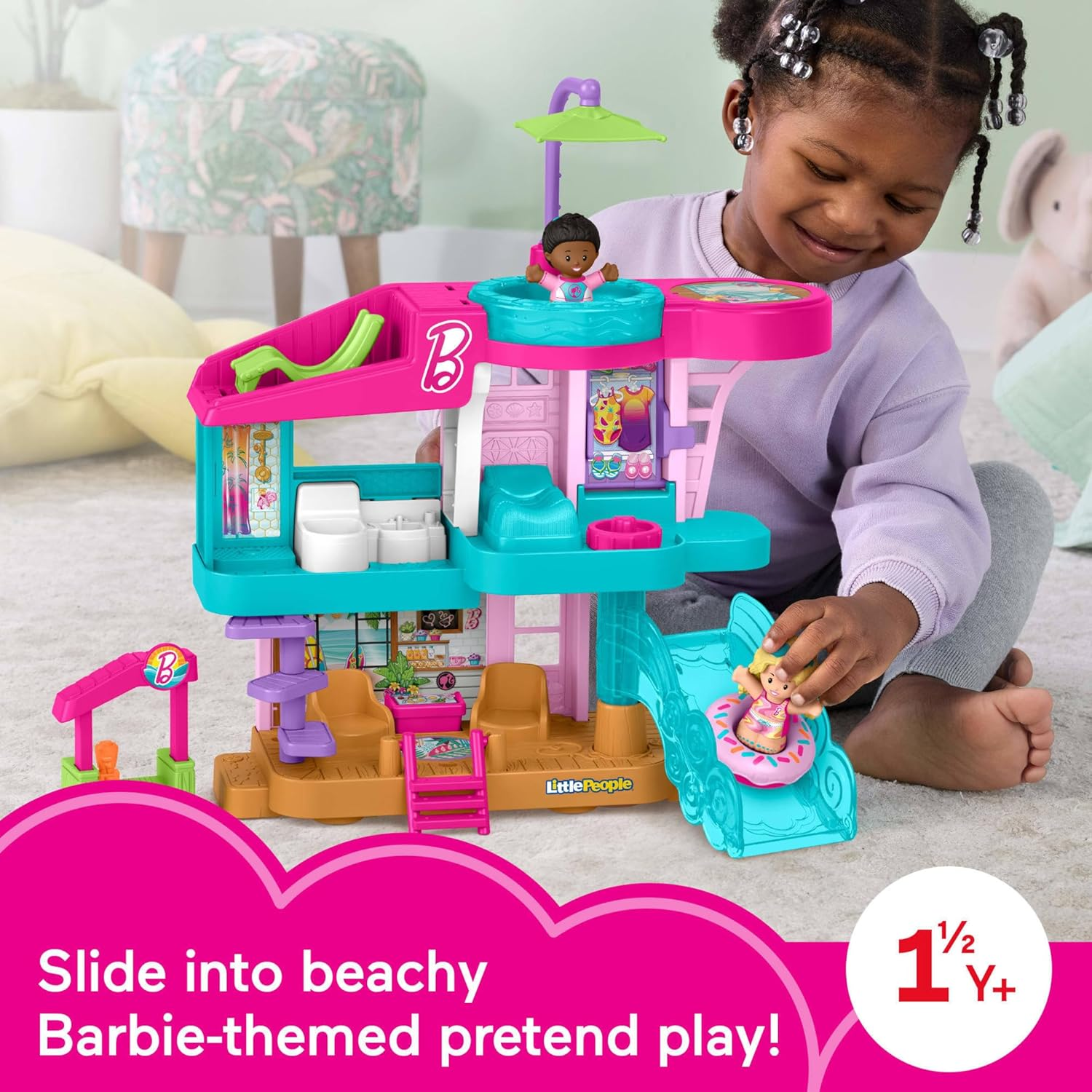 Fisher-Price Little People Toddler Toy Barbie Beach House Playset with Figures & Accessories for Preschool Pretend Play Kids Ages 18+ Months image number 2