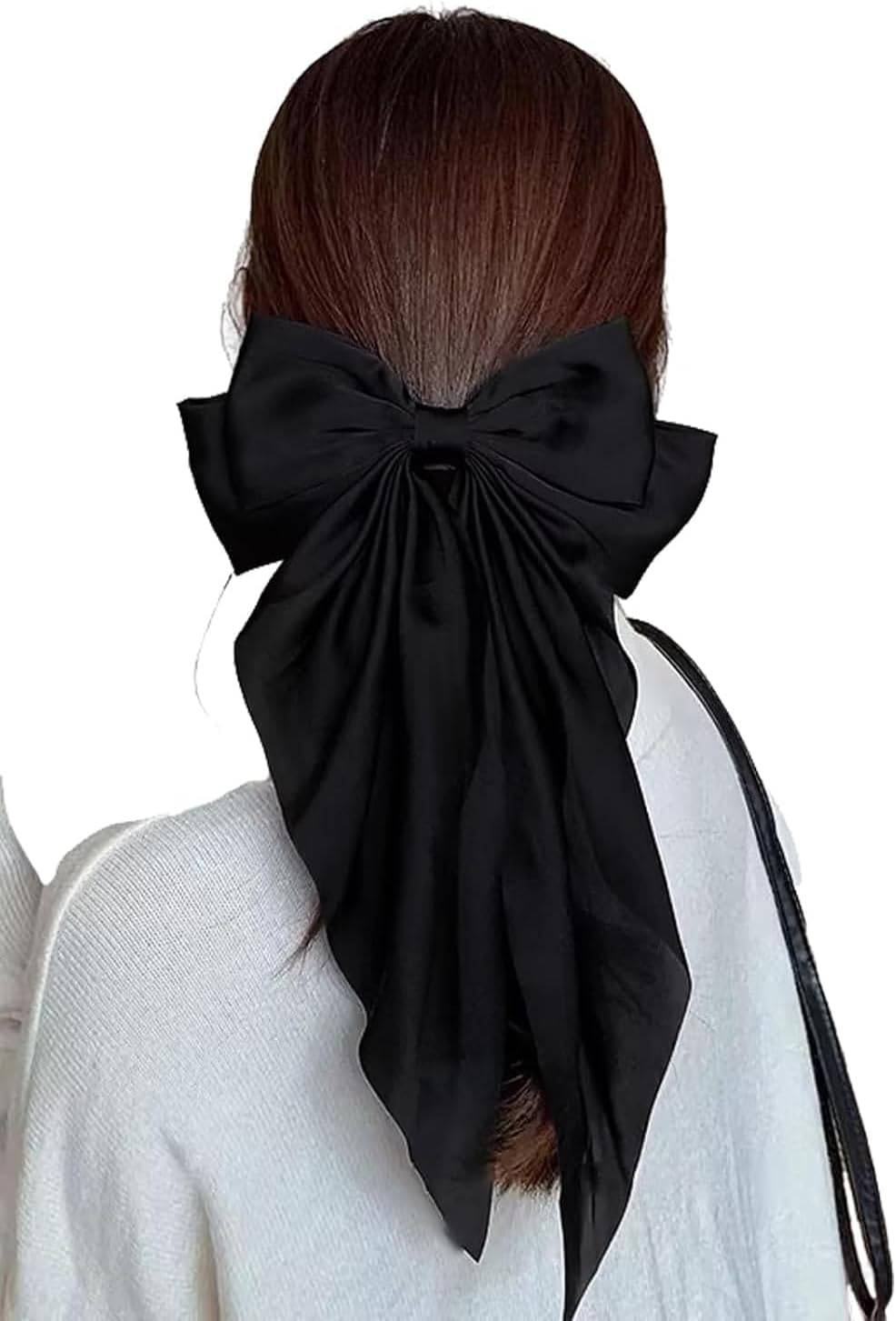 Hair Bow Clips, Hair Clips with Large Bow, Plain Hair Pin with Bow, Hair Clips Accessories for Girls Women, (2 Pieces, Black, Milky White)