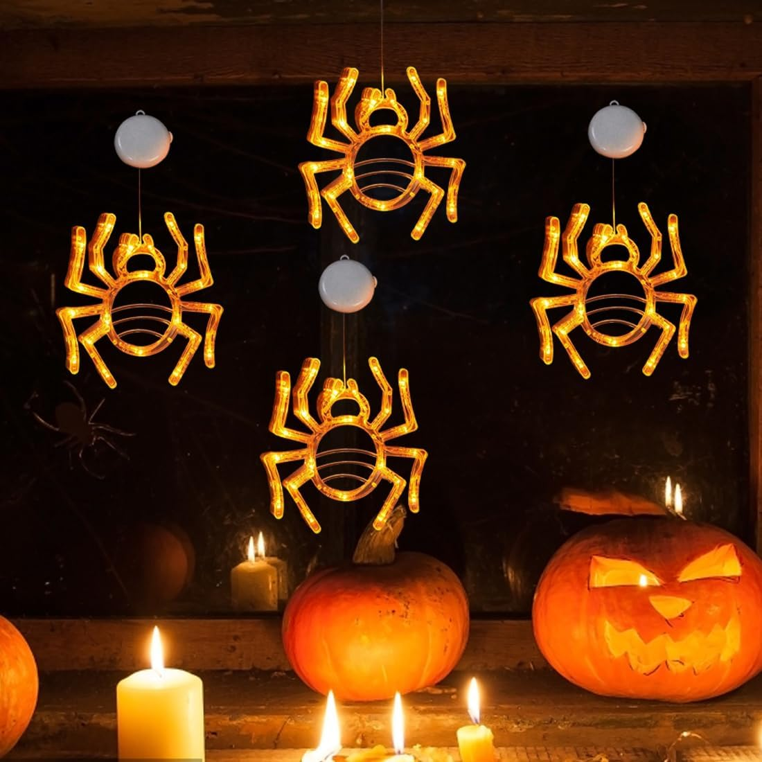 Tomedeks Halloween Decorative Fairy Lights, LED Halloween Decoration, Indoor and Outdoor Use, Waterproof, Orange Spider Fairy Lights, Battery image number 3