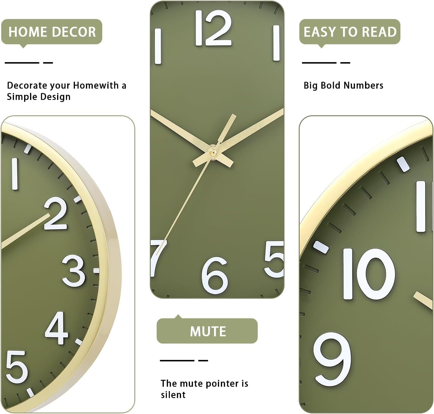 12 Inch Modern Wall Clock, Wall Clocks Battery Operated,Silent Non Ticking Modern Large Wall Clock Classic Design Easy to Read for Living Room Bedroom Kitchen Office Classroom Decor