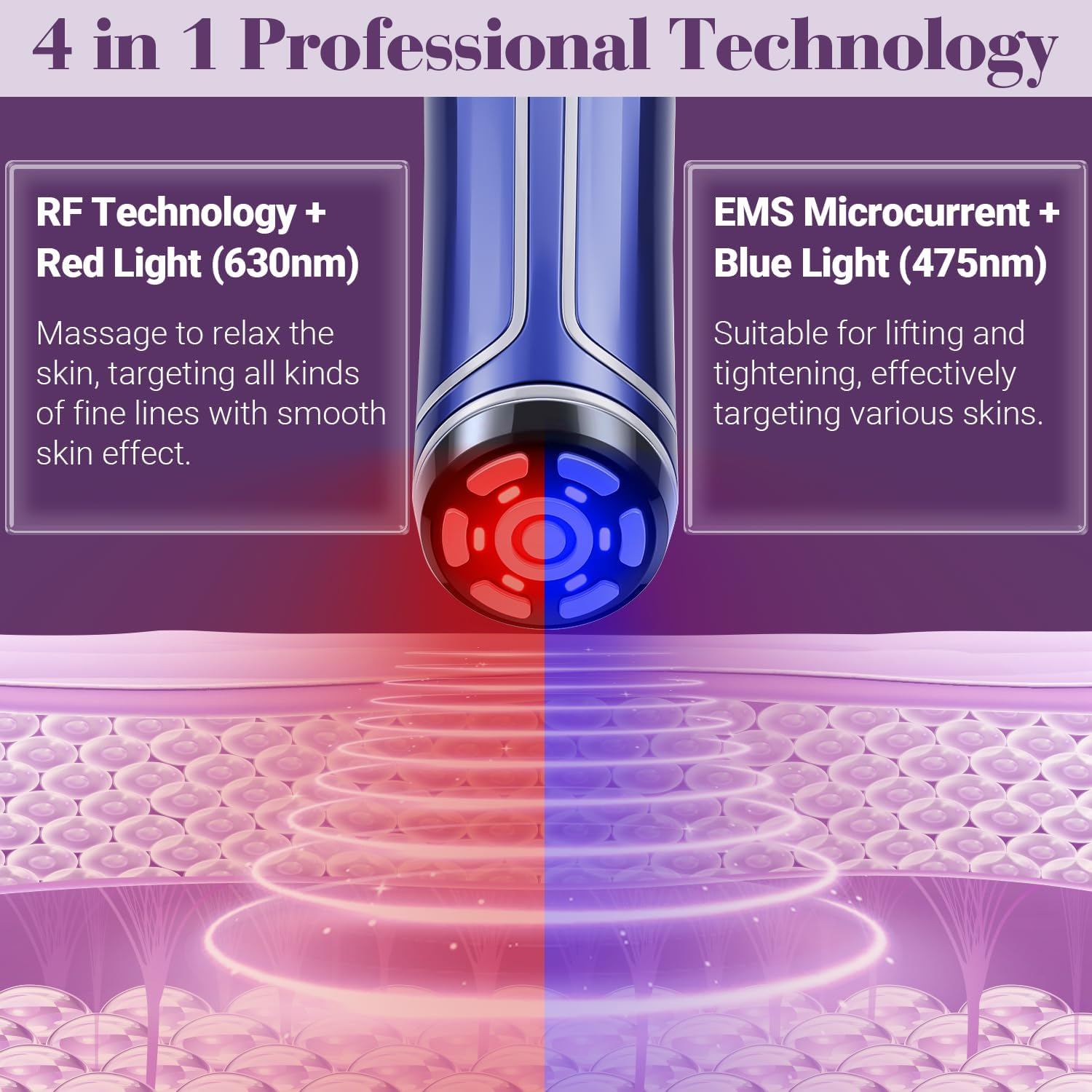 Radio Frequency Device - TUMAKOU 4 in 1 EMS Red Blue Light Therapy Wand for Face at Home - Microcurrent Facial Device - RF Radiofrequency Skin Neck Facial Machine image number 3