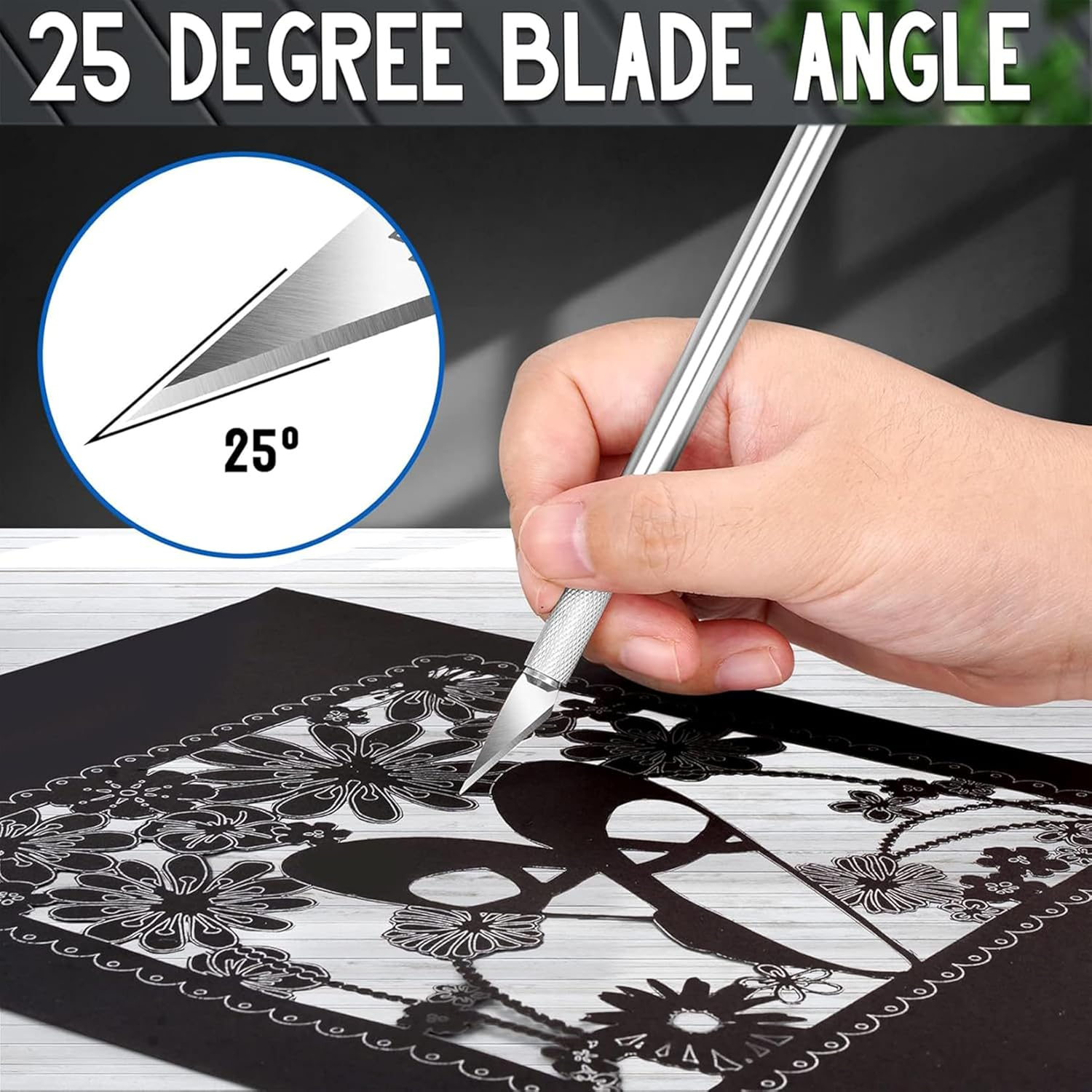 4 Pcs Precision Carving Craft Knife Hobby Knife,With 20Pcs Manganese Steel Blade Kit with 6In Steel Ruler,Ergonomic Aluminium Handle for Diy,Art,Cutting,Carving image number 6