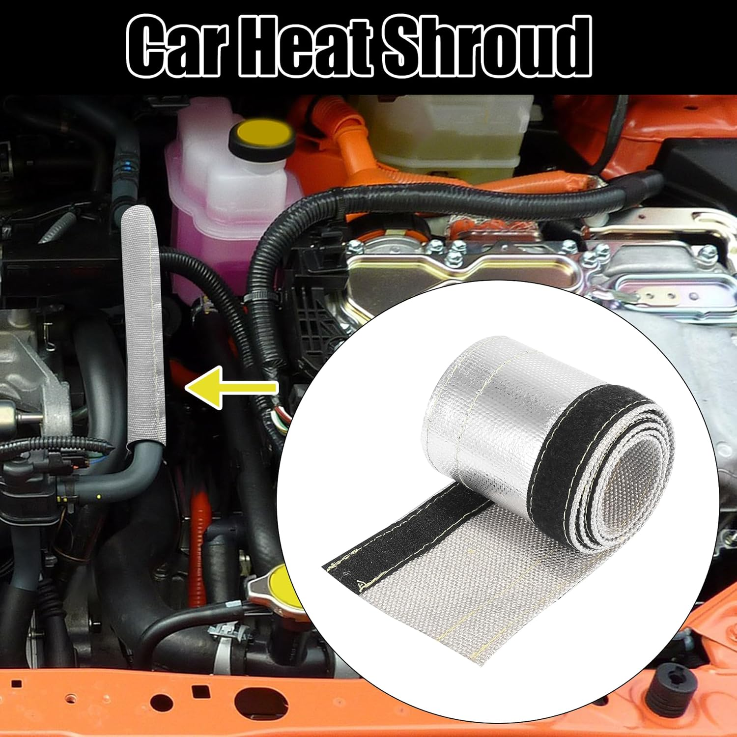 X AUTOHAUX Car Heat Shroud 3/4" ID 3.2Ft Aluminized Sleeving Insulated Shield Sleeve Heat Wire Shield Sleeve for 3/4" OD Fuel Lines Heat Protection image number 3