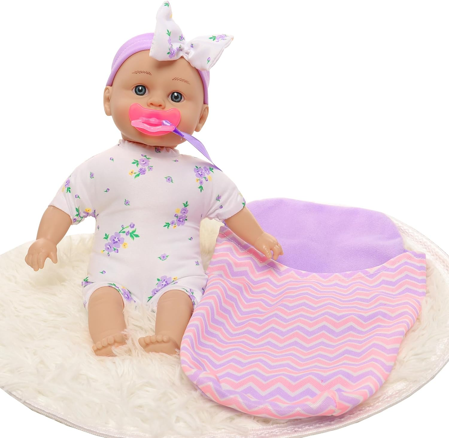 Barwa 10 Inch Reborn Baby Doll with Sleeping Bag Pacifier Realistic Soft Baby Dolls with Hairband for Toddlers Best Gift