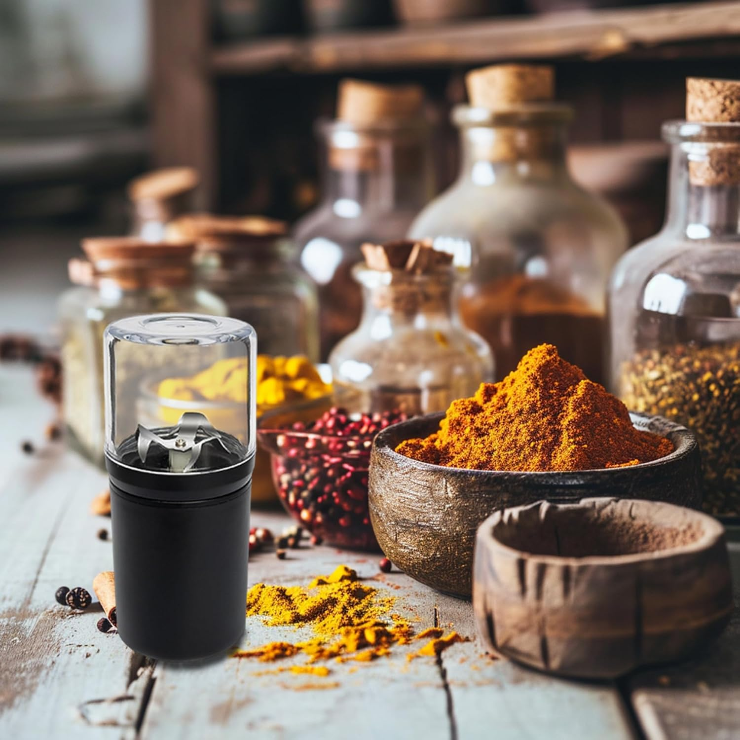 Electric Portable Herb Grinder with Stainless Steel Blades and Clear Grinding Chamber, Usb-Rechargeable Essential Kitchen Mill for Grinding by SAITAMA image number 4