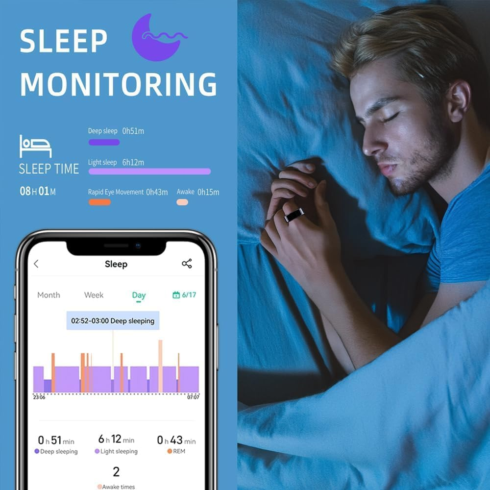 Smart Ring Health Tracker, with Box, Fitness Tracker, Activity Trackers for Man Women -Sleep Exercise Monitor,Waterproof Sleep Tracking Wearable for Daily Use(Silver, 9) image number 6