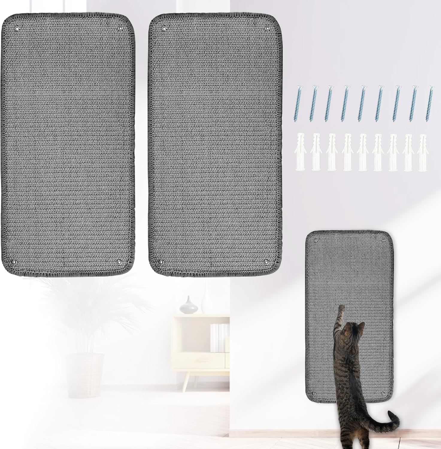 Set of 2 Cat Scratching Mat, Cat Scratching Boards Wall 50 X 25 Cm, Scratching Boards Cat Sisal, Durable Non-Slip Scratching Pads for Cats, Scratching Board for Sofa, Furniture, Door, Scratch image number 5