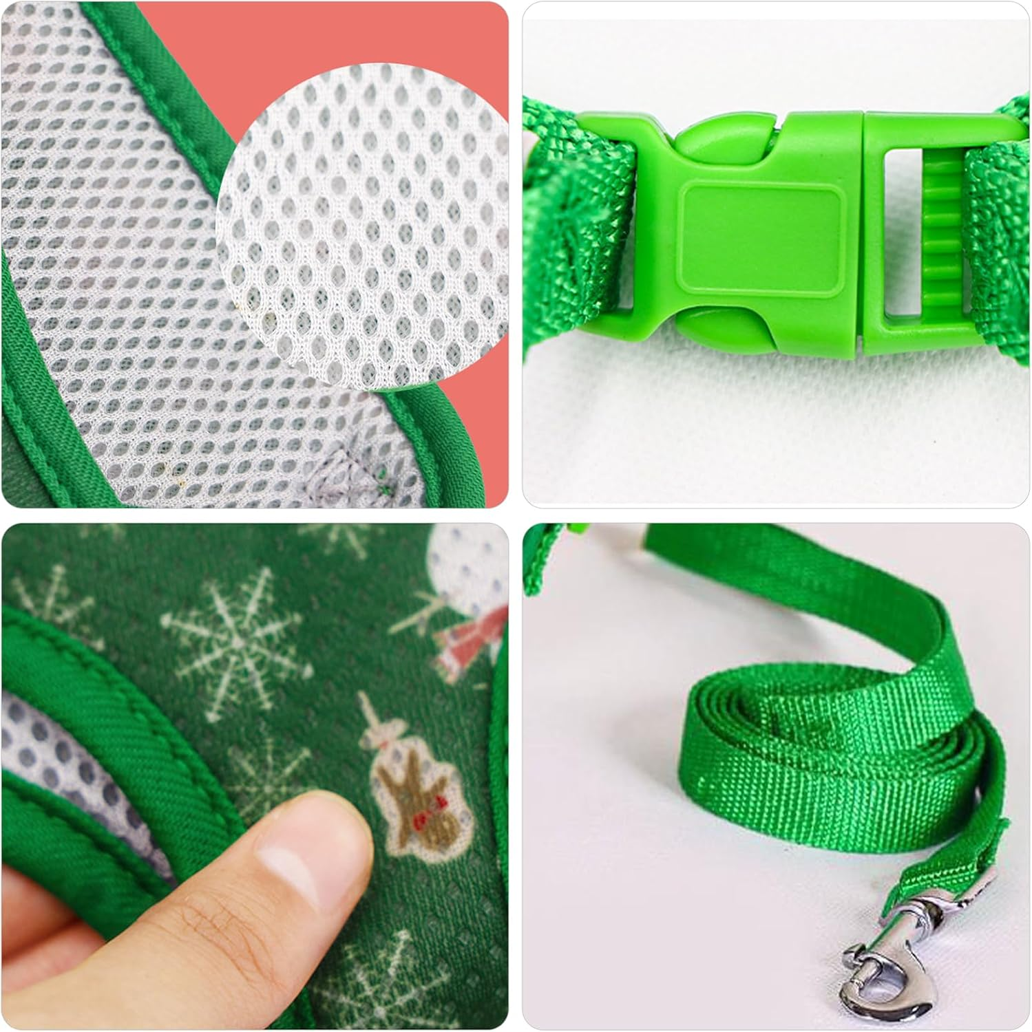 Christmas Pet Harness and Leash Set, Soft Breathable Mesh Puppy Harness with Leash for Walking, Training, Cute Reflective Step in Dog Harness for Small Medium Dogs Cats, Not Easy to Break Free (Green) image number 5