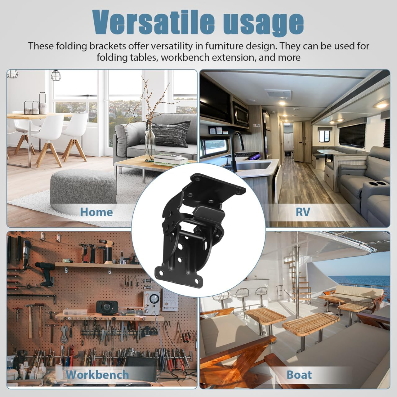 Tofficu Self Locking Hinge Brackets 4Pcs Furniture Hardware Connectors for Table Legs Folding Hinges for Wood Sectional Sofa image number 1