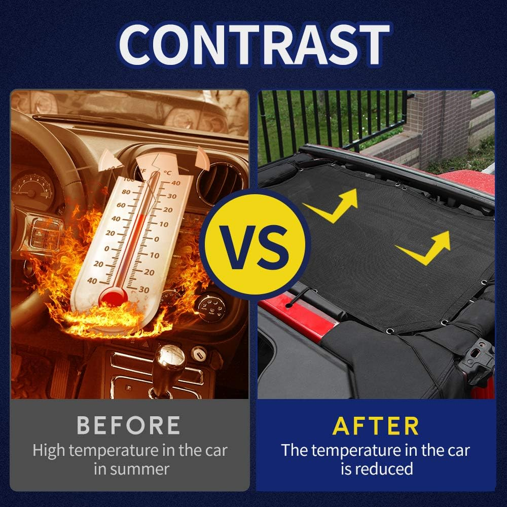 Voodonala for Jeep JK Sunshade Mesh Sun Shade Bikini Top for 2007-2018 Jeep Wrangler JK JKU 2 Door & 4 Door, Plain Black image number 1