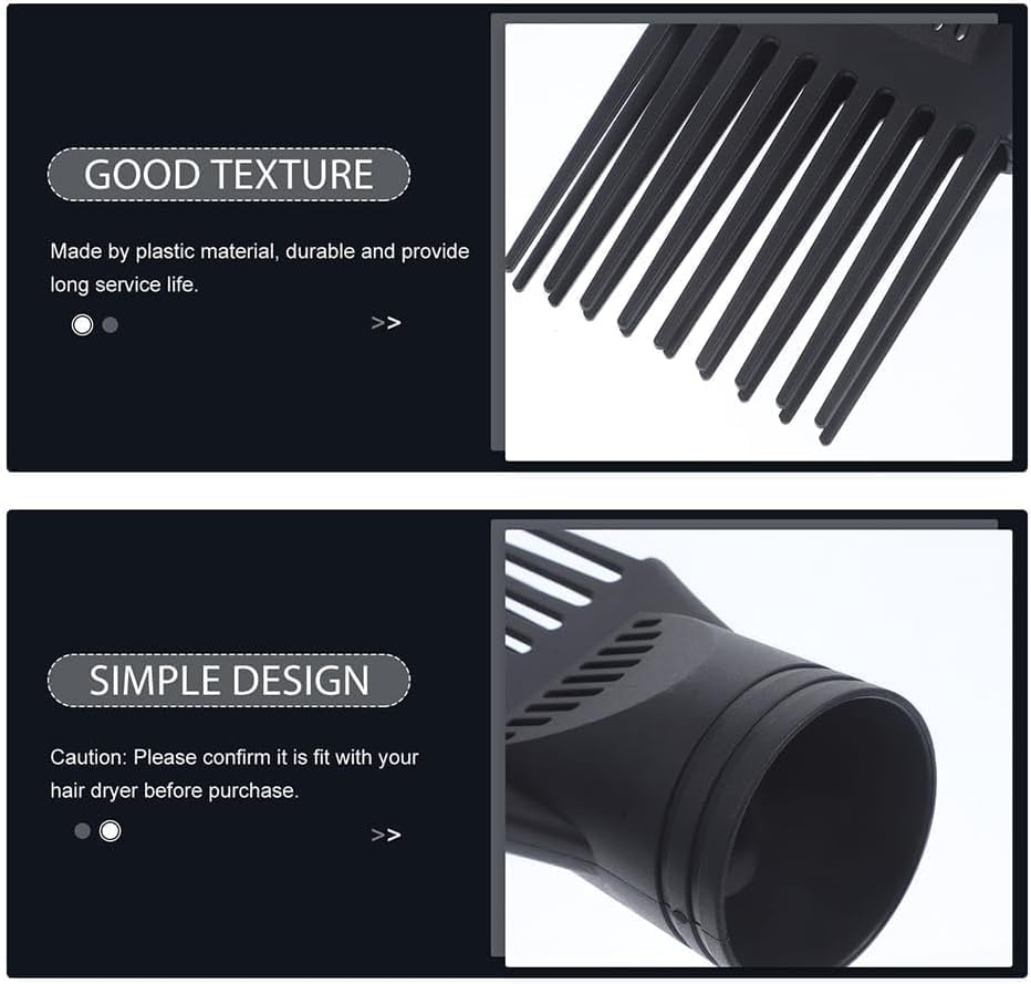 2 Pcs Black Hair Dryer Comb, Hair Styling Nozzle Tool for Straightening Detangling Fine Curly Natural Appliances, Nozzle Plastic Hairdryer Blow Comb Attachment Styling Tools image number 1