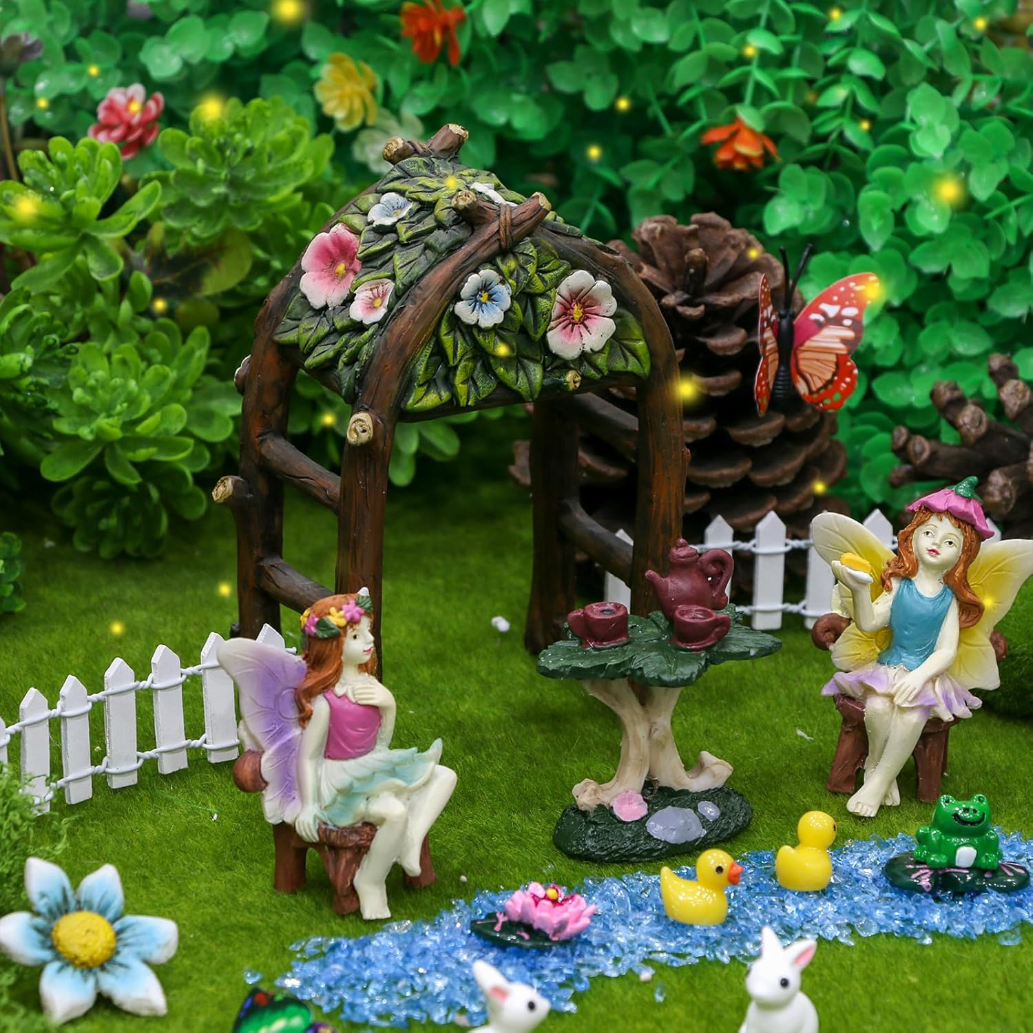 Miniature Fairy Garden Fairies - Fairy Houses Accessories Mini Village Patio Indoor Outdoor Garden Set Kit Decor Flower Succulent Garden for Kids Girl Boy Birthday Gifts Cake Topper Decorations image number 1