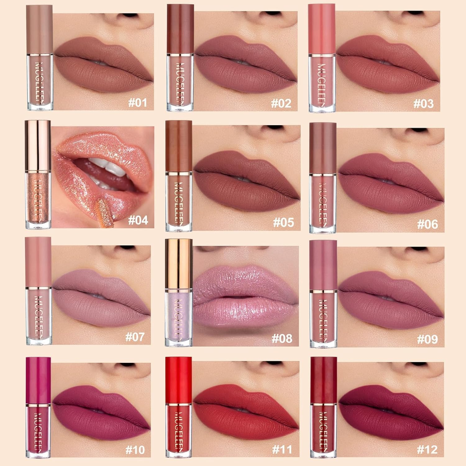 12Pcs Lip Gloss Make-Up Set, Matte Liquid Lipstick Lip Tint Stain Waterproof Long-Lasting Velvet Lipgloss Make up Gifts for Women Teenage Girls Birthday Valentine'S Day image number 5