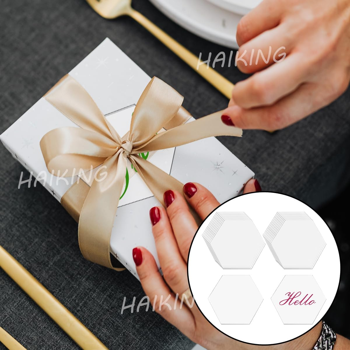 Hexagon Shape Name Cards, 20 Pcs Clear Acrylic Name Place Cards for Wedding, Birthday Party, Banquet Events (8CM) image number 5