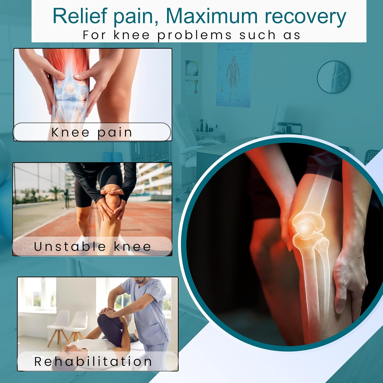 Wonder Care Compression Knee Brace Designed for Knee Pain, Sports, Running, Meniscus Tear & ACL Relief. Adjustable Knee Wrap with Side Stabilizers for Men & Women, Knee Support with Air Mesh Fabric image number 4