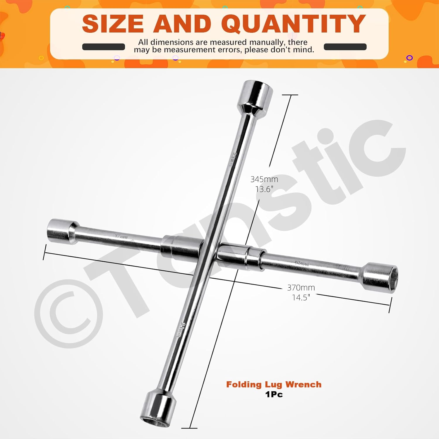 Tanstic 1Pc 14 Inch Universal Folding Lug Wrench, Heavy Duty 4 Way Cross Wrench for Cars Tire Changing image number 2