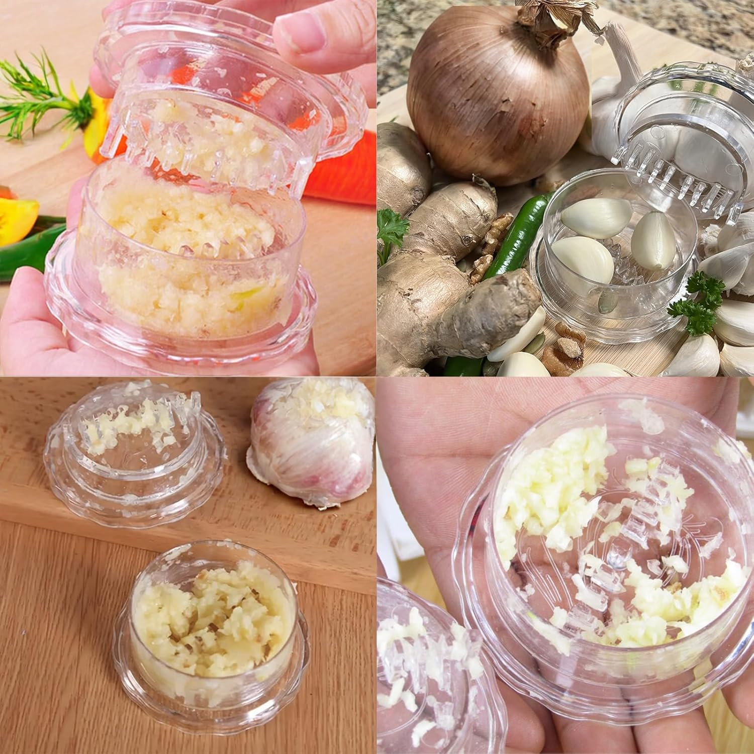 Manual Garlic Mincer Grinder Rocker Press - Transparent White | Kitchen Tool for Garlic, Ginger, Vanilla, Nuts | Easy Use and Clean | Ergonomic Design image number 1