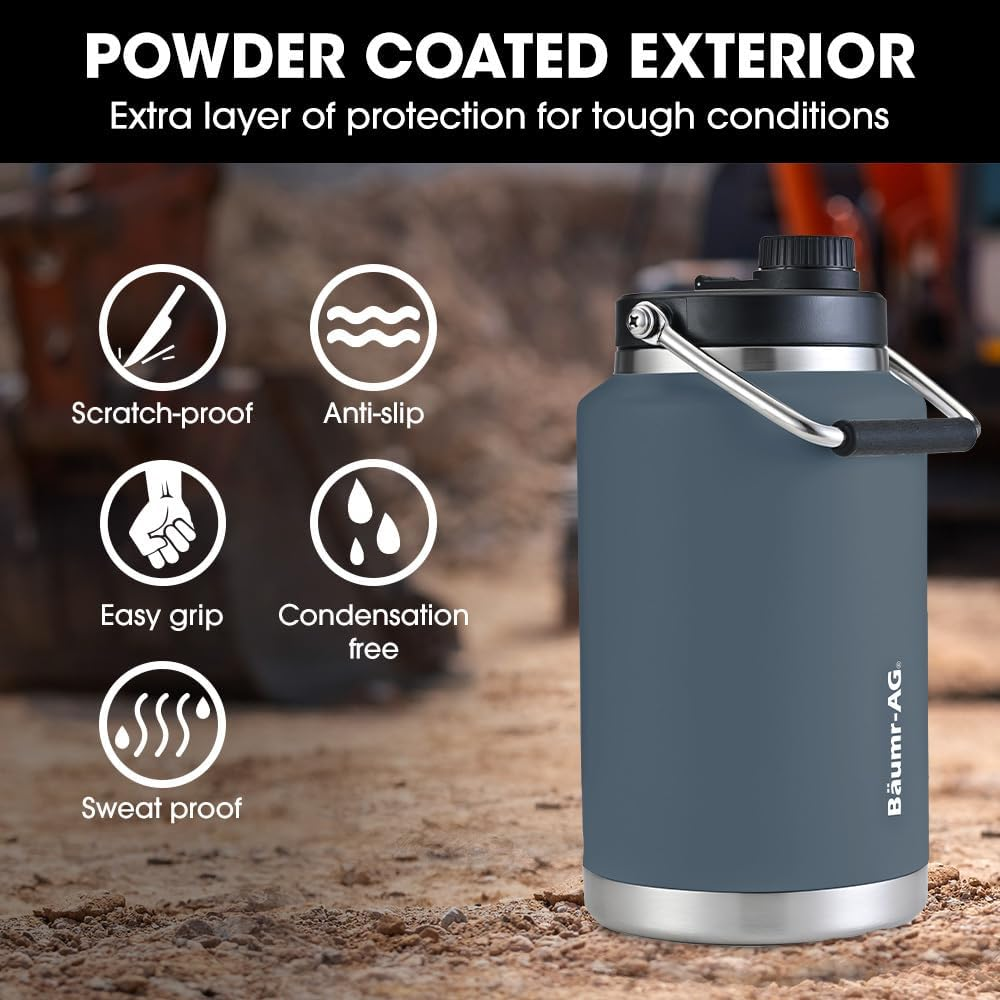 Baumr-Ag 3.8L Double Wall Insulated Stainless Steel Water Bottle, Drink Jug with Handle, Blue image number 3