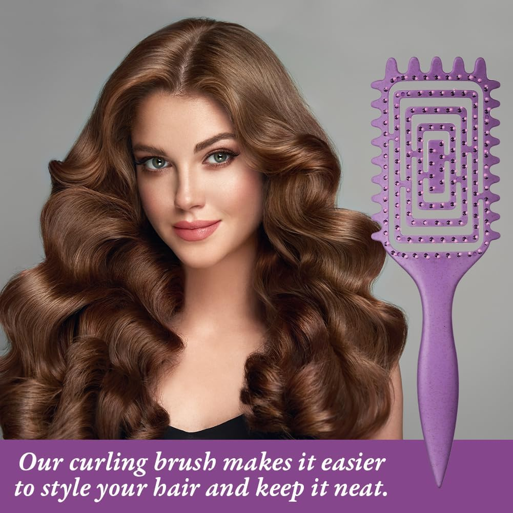 LOPHE Curl Hair Brush, Curl Detangler Brush, Hair Brush, Curl Styling, Curling Brush, Boar Bristle Hair Brush, Hair Brush for Detangling for Women (Purple) image number 1