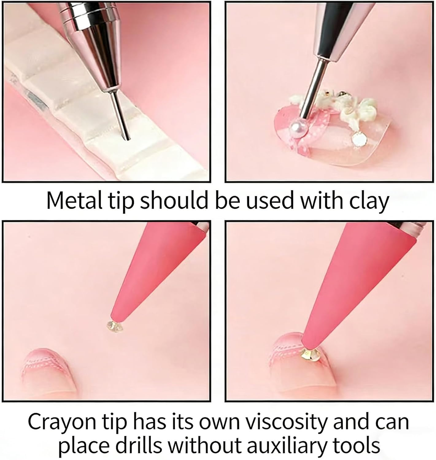 JANGJANG 2 Pcs Rhinestone Picker Tool Set, Acrylic Handle Bedazzler Kit, Dual-Ended Nail Art Tools with 4 Wax Tips and 1 Tweezer, DIY Nail Accessories for Rhinestones Application and Design image number 1