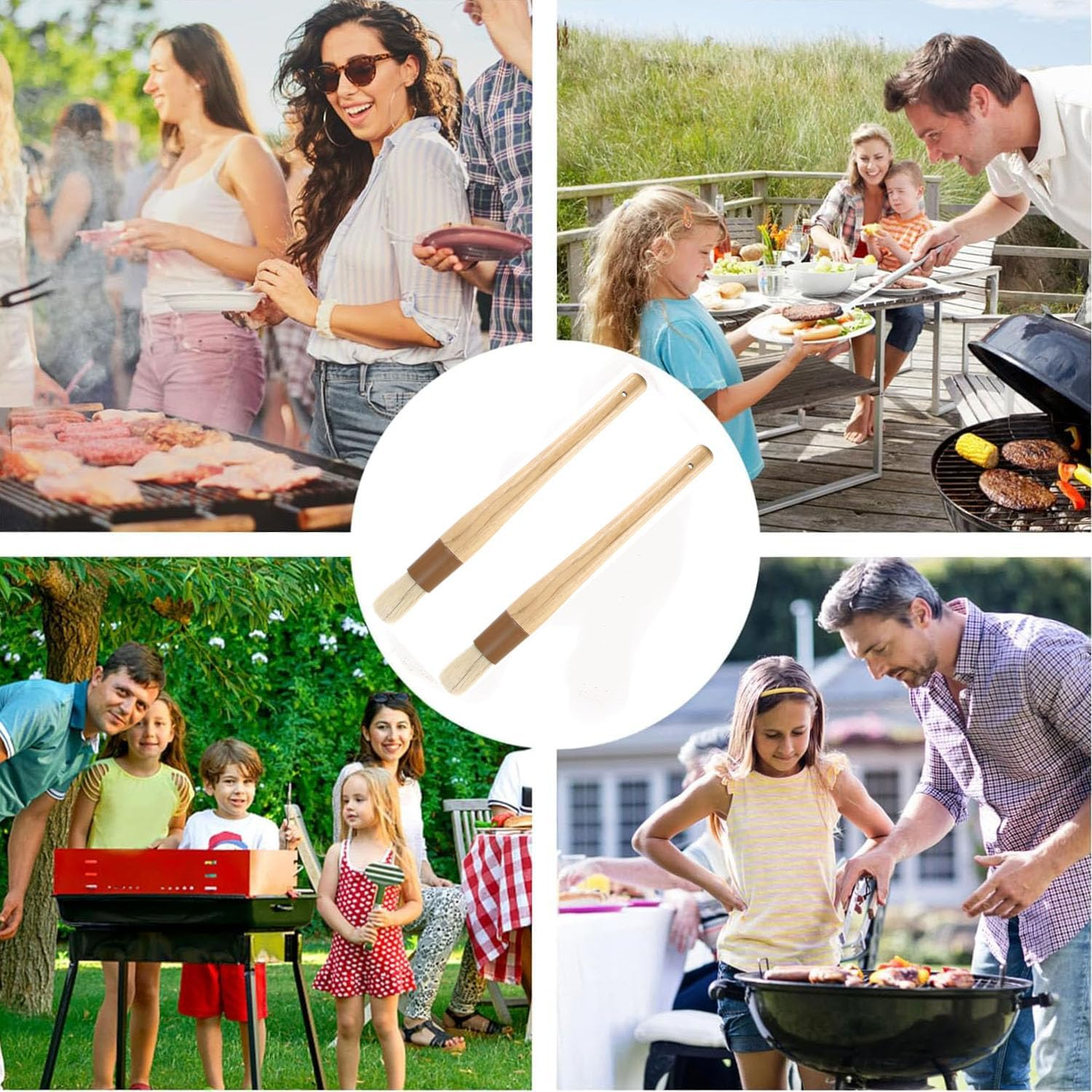 Pack of 2 round Wooden Handled Pastry Brushes, Comfortable Wooden Natural Bristle BBQ Grease Brushes for Cooking/Bbq/Kitchen image number 2