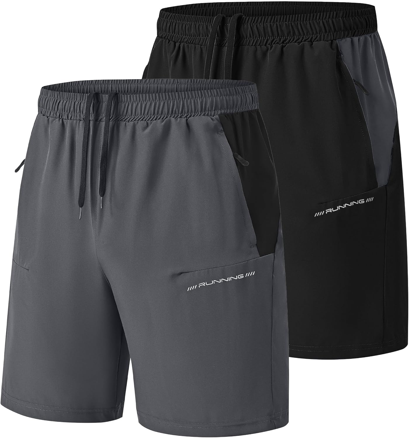 Mens Gym Workout Shorts with Zip Pockets Polyester Sport Athletic Training Shorts Dry Fit 2 Pack Running Tennis