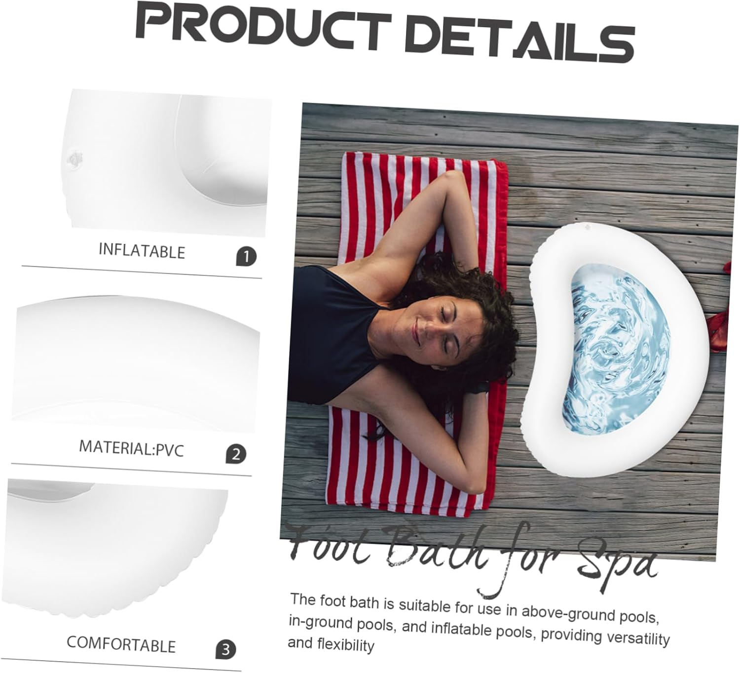 Vaguelly Inflatable Spa Footbath Pool Foot Bath Tray Pool Basin Soaking Basin Portable Body Washing Soaking Wash for PVC Blue image number 6