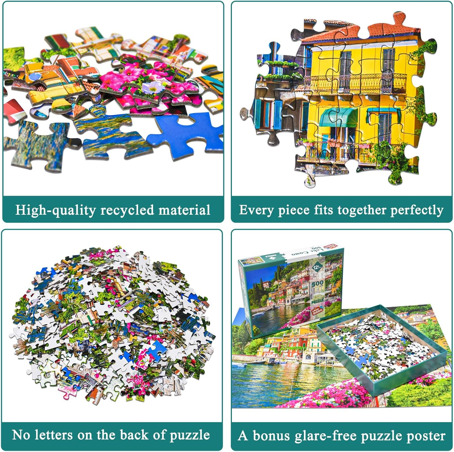 HUADADA Jigsaw Puzzles for Adults 500 Pieces, Puzzles for Adults 500 Piece, Challenging Game Toys, Impossible Puzzle, Family Decoration Puzzle - Lake Como image number 2