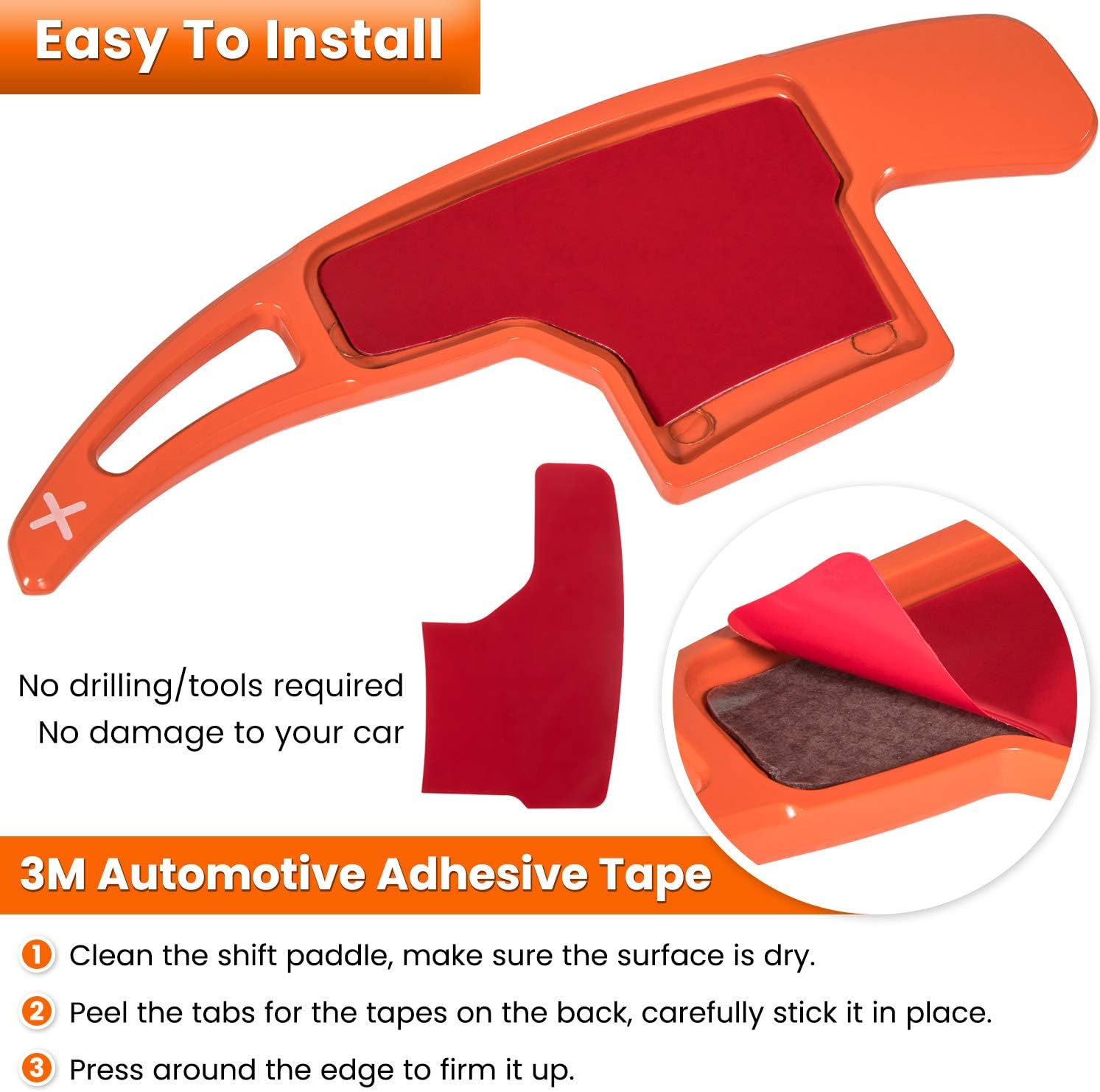 Steering Wheel Shift Paddle Extended Shifter Trim Cover for Ford Mustang 2015 2016 2017 2018 2019 2020 2021 2022 2023 Interior Decoration Accessories Aluminum Alloy (Orange 2PCS) image number 5