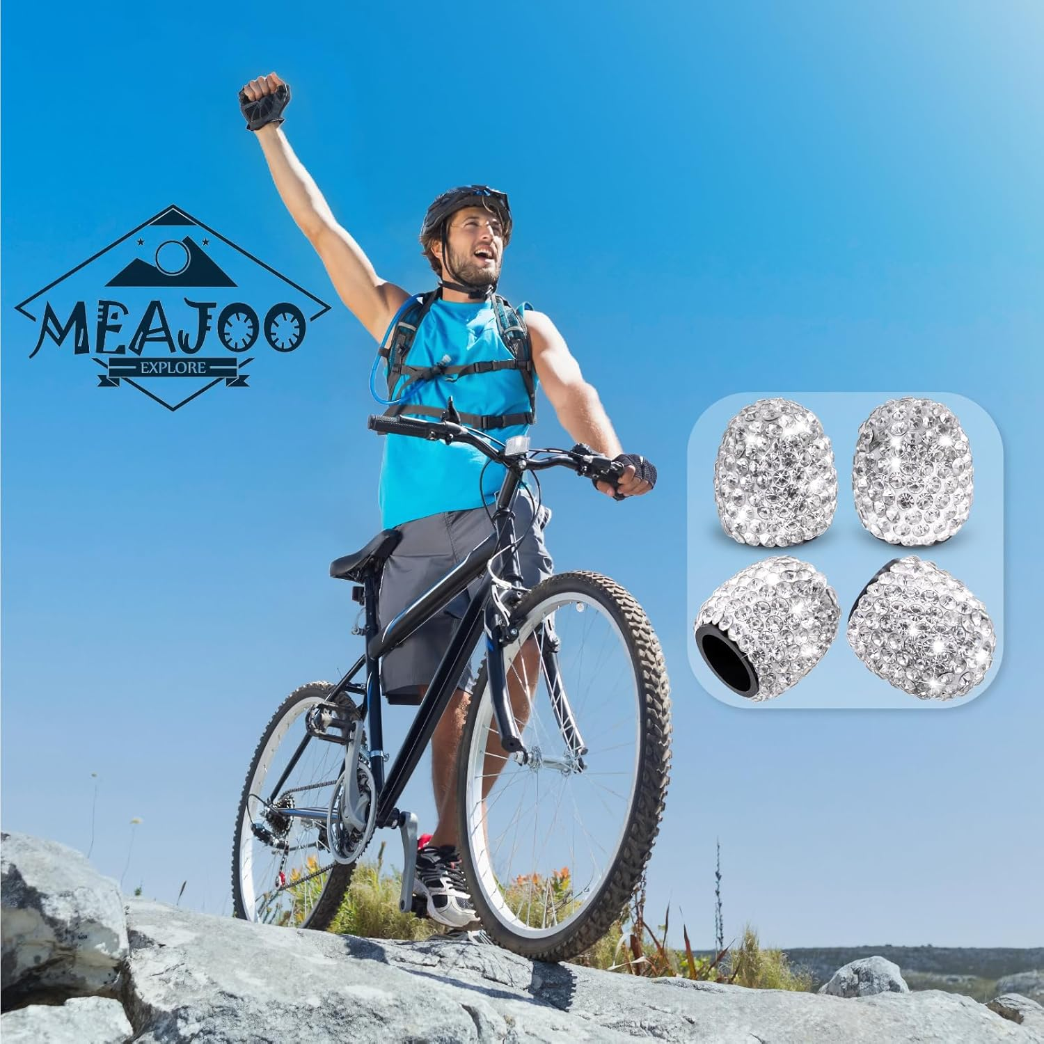 MEAJOO 4PCS Bling Crystal Diamond Tire Stem Valve Caps, Dustproof Car Wheel Tire Valve Caps Universal Tire Valve Stem Covers for Cars, SUV, Trucks, Bikes, Motorcycles, Bicycles (White) image number 4