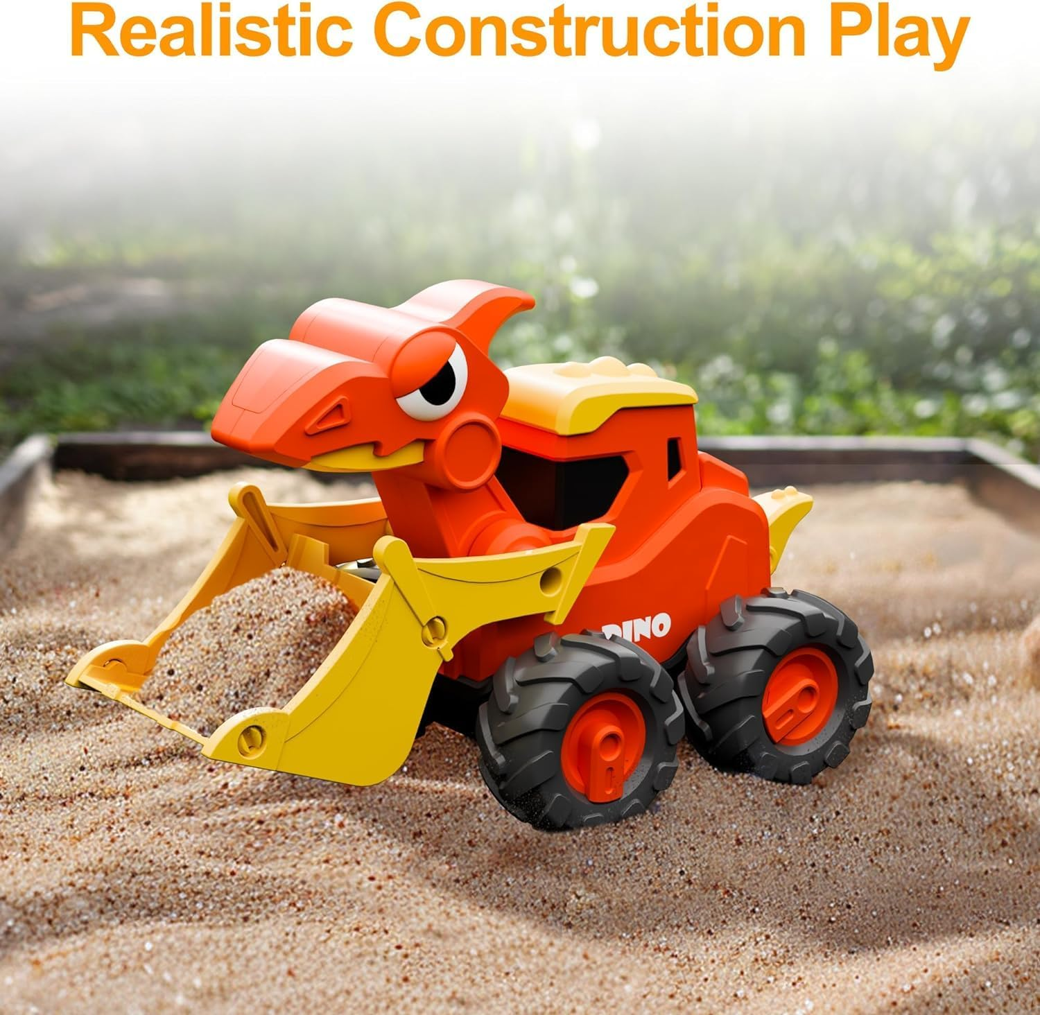 Dinosaur Truck Toys for Toddlers, Boys Dino Press Go Racing Cars, Kids Construction Sandbox Vehicles Playset, Baby Push Go Friction Car Set image number 1