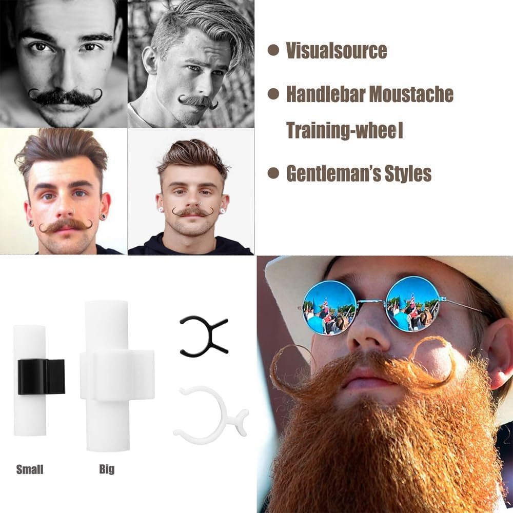 Visualsource Moustache Training Wheels, 2 Pair Set - Size L & Size S Mustache Curler, Hair Styling Tool for Handlebar Mustache, Perfect Gentleman'S Gift image number 4