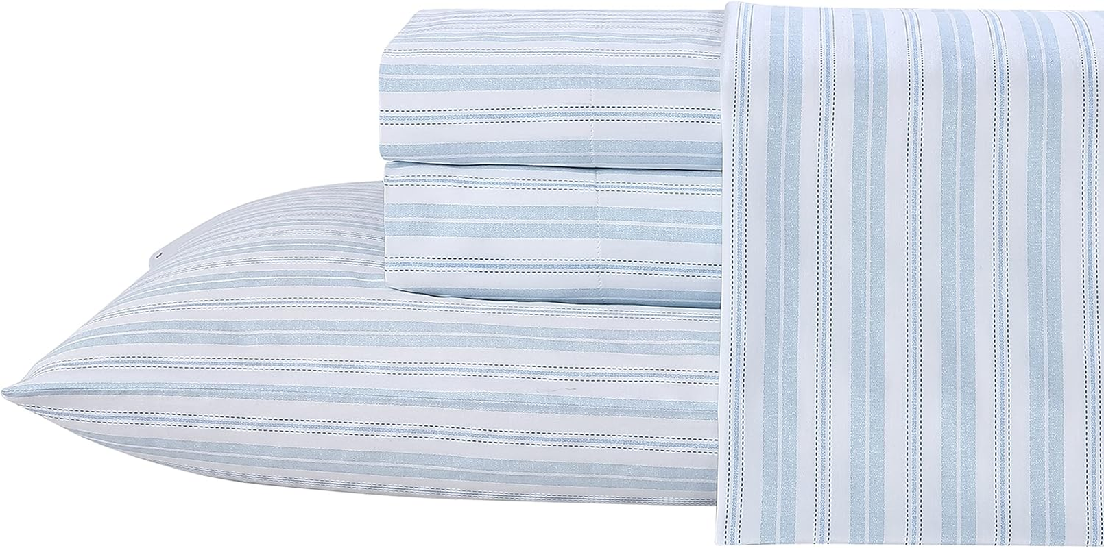 Laura Ashley Home - Queen Sheets, Soft Sateen Cotton Bedding Set - Sleek, Smooth, & Breathable Home Decor (Fern Blue, Queen)