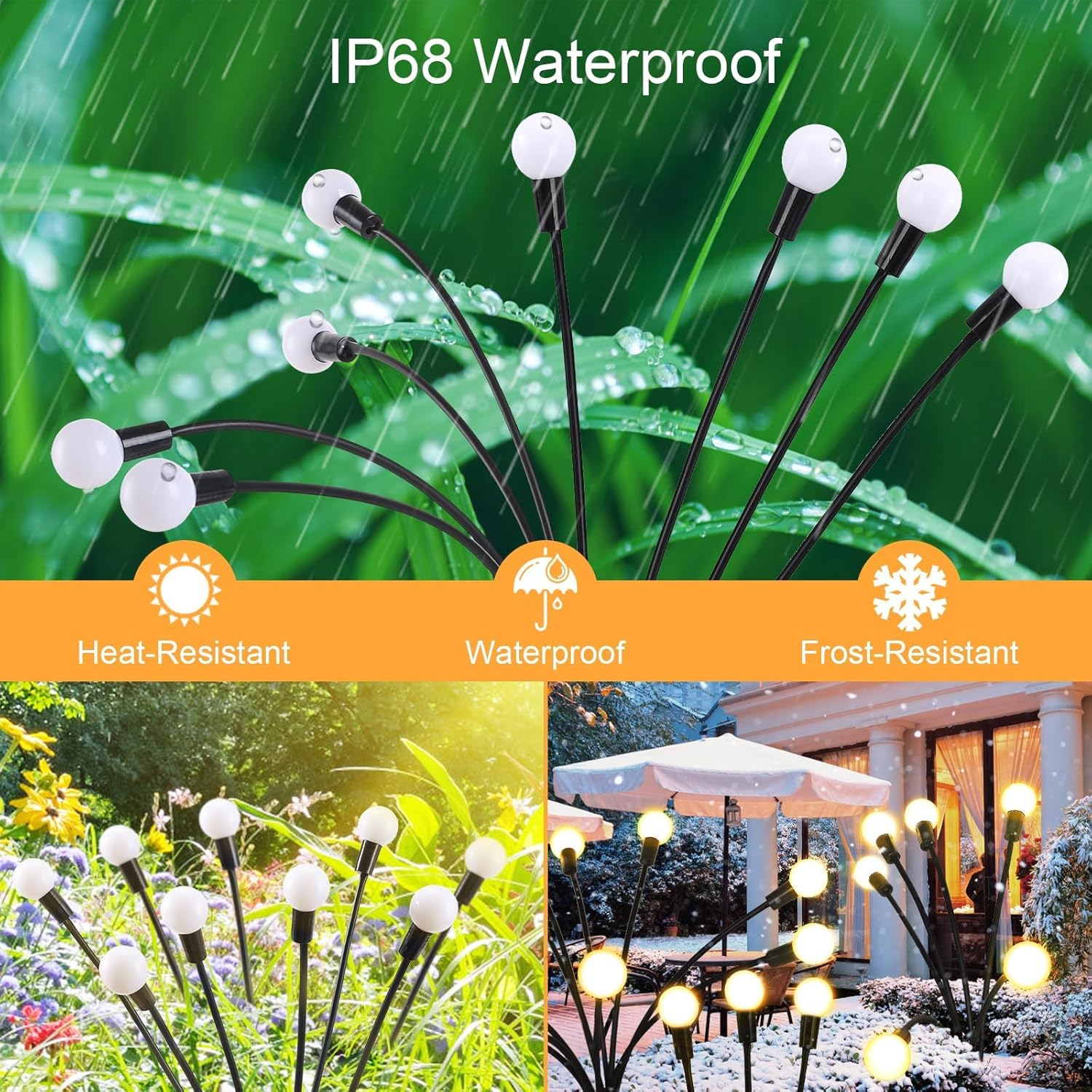 Solar Powered Firefly Lights 4 Pack, 10 LED Light Bulbs 2 Lighting Modes Waterproof Swaying Solar Garden Lights, Halloween Christmas Decorative Lights for Pathway Yard Patio Landscape (Warm White) image number 5