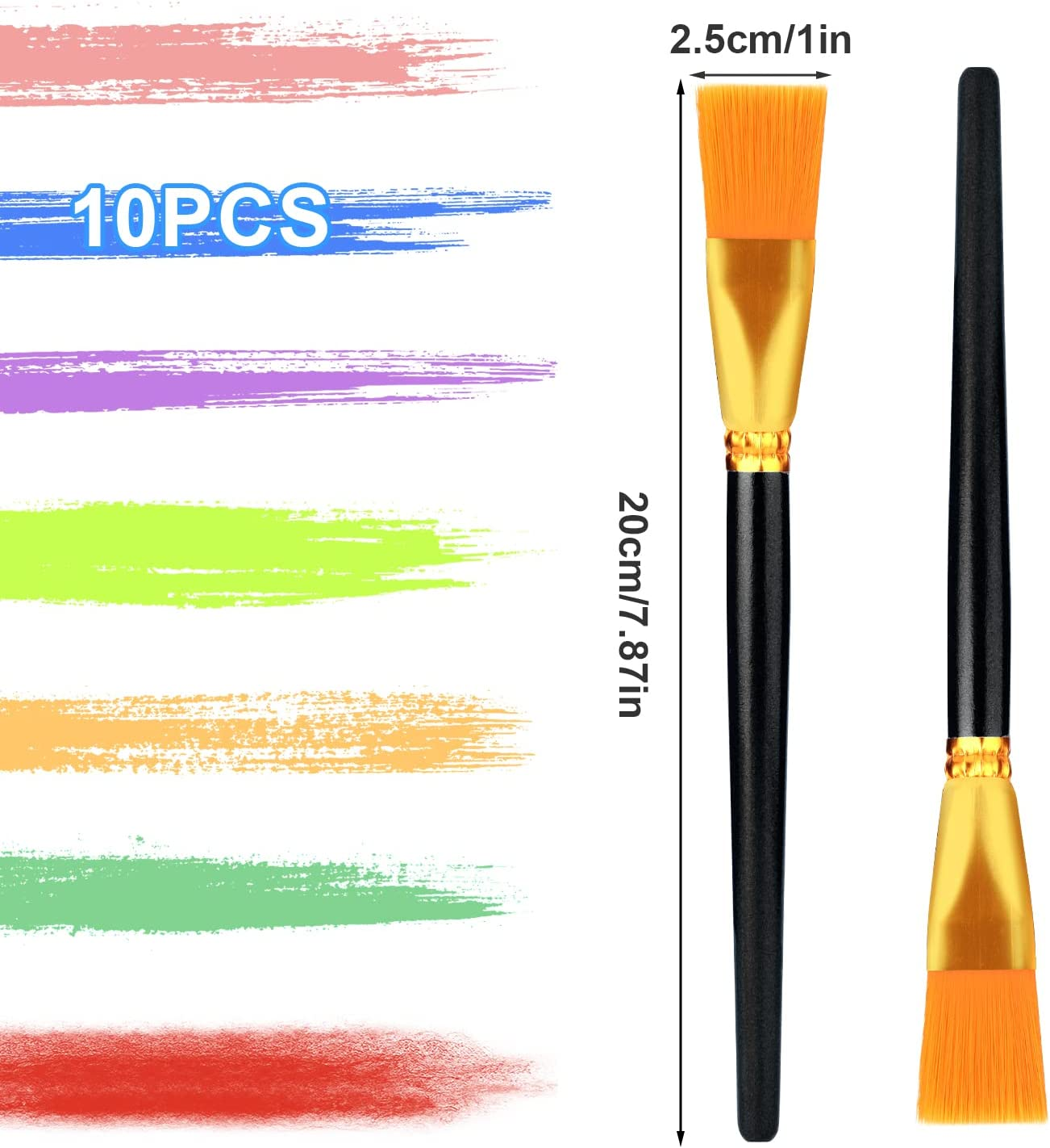 10Pcs Flat Paint Brushes 1 Inch Wide, Watercolor Acrylic Paint Brush Bulk Synthetic Nylon Oil Painting Brushes for Artists Professional Amateurs Gouache & Acrylic Painting (Bright Black)