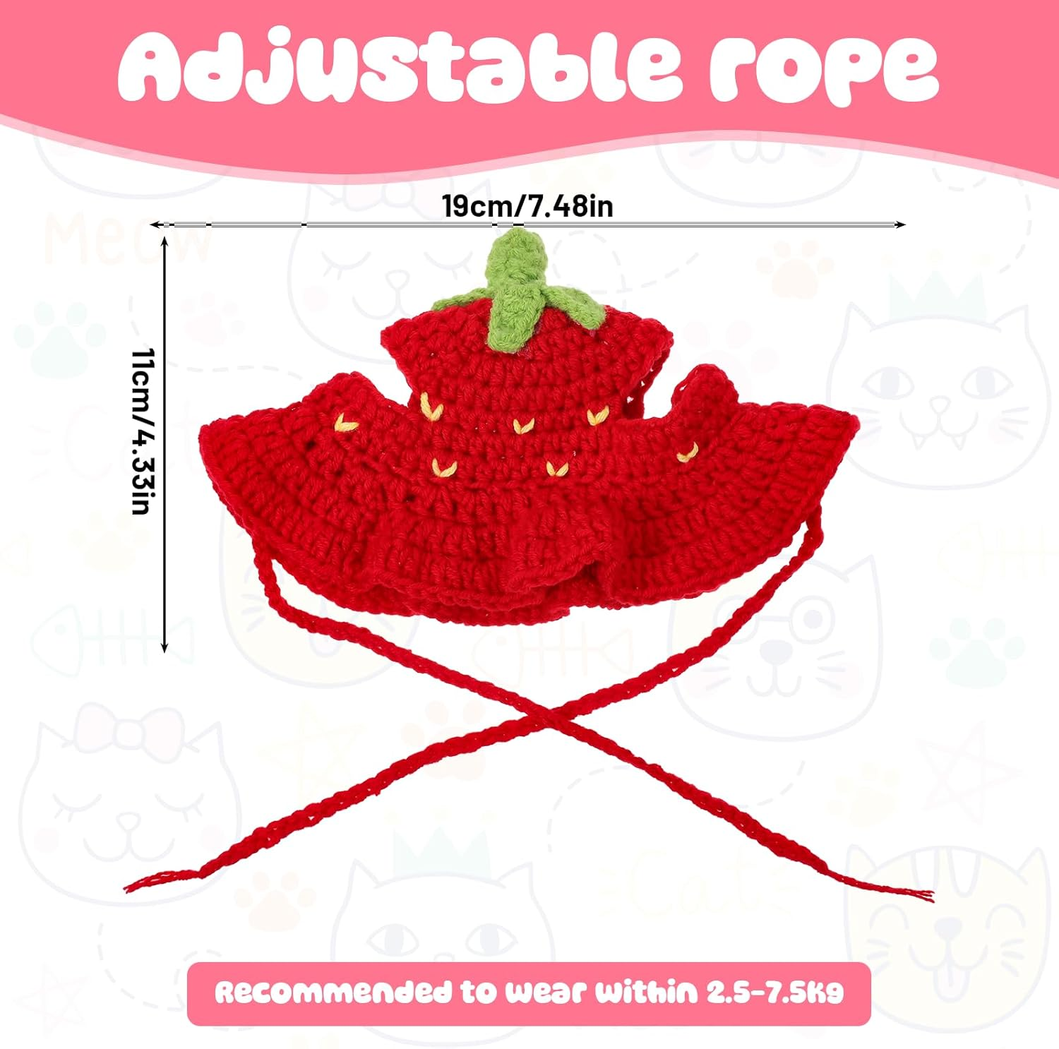 Piriuuo Strawberry Cat Hat, Cute Knitted Hat for Cat Cotton Hats for Cats Soft Small Dog Hat for Birthday Party Christmas Puppy Hat for Small Pets (Red, M) image number 1