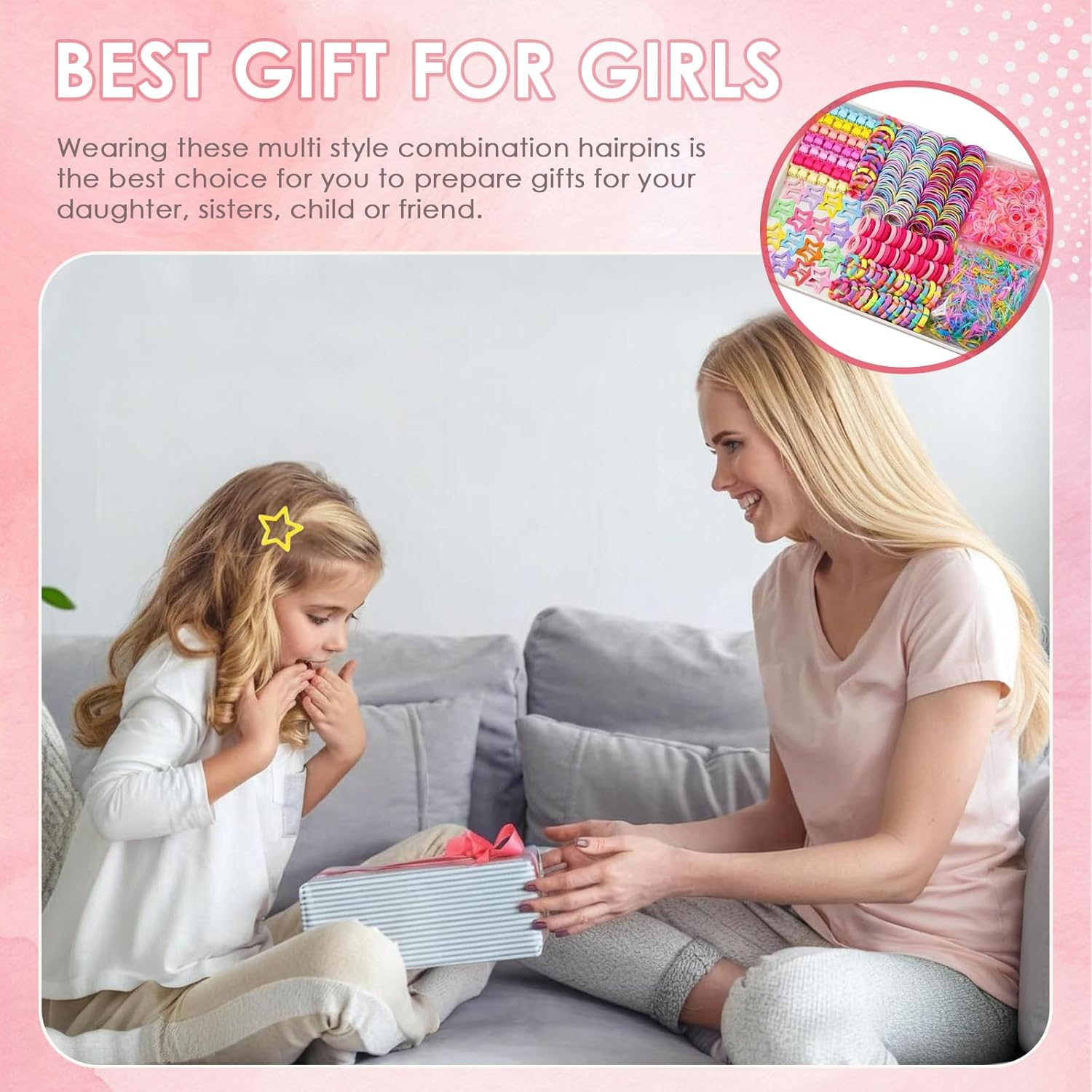 Jotia 875Pcs Hair Clips Accessories for Girls, Assorted Styles Mini Hair Clips Claws Elastic Hair Ties Ponytail Holders Hair Barrettes Rubber Bands Set Multicolored Star Clips image number 1