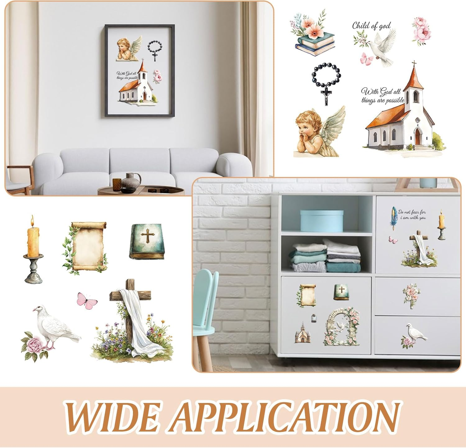 HICOHAND Rub on Transfers for Crafts, 3 PCS Cross and Church Transfers for Furniture Rub on Transfers Stickers Decal 5.91*11.81In/15*30 Cm. for Wood Wall Window Home Office DIY Art Craft Decoration - Red Heart image number 4