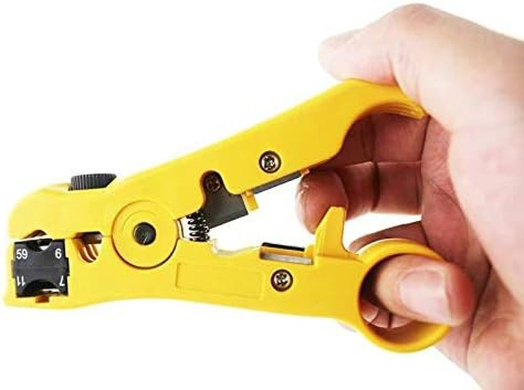 Wire Stripping Tool SENRISE Cable Stripper Cutter Universal Cable Stripper Cutter for Flat or round TV/UTP Cat5 Cat6 Wire Coax Coaxial Stripping Tool (Yellow) - Black image number 4