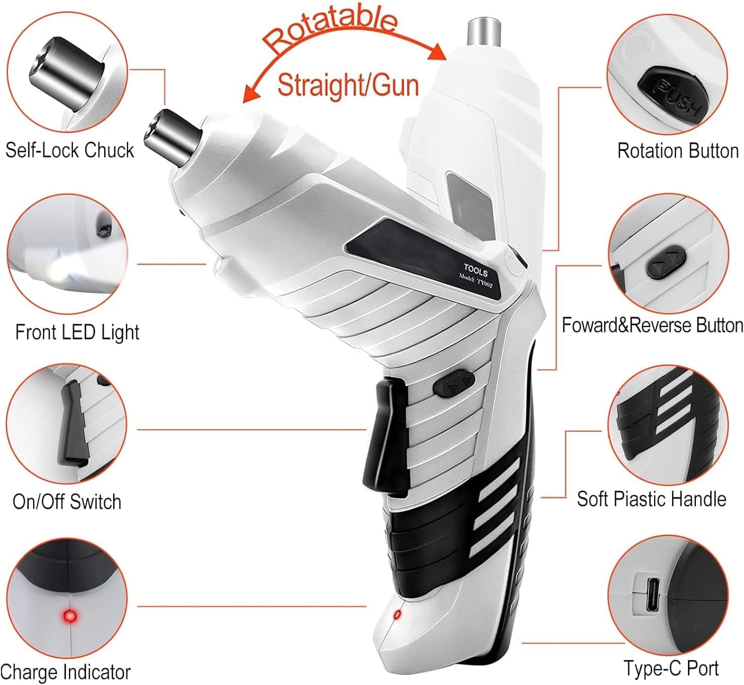 Electric Screwdriver Set, 47 in 1 Rechargeable and Rotatable Cordless Electric Cordless Screwdriver Drill with Built-In LED, 1300Mah for Home Improvement DIY Project image number 2